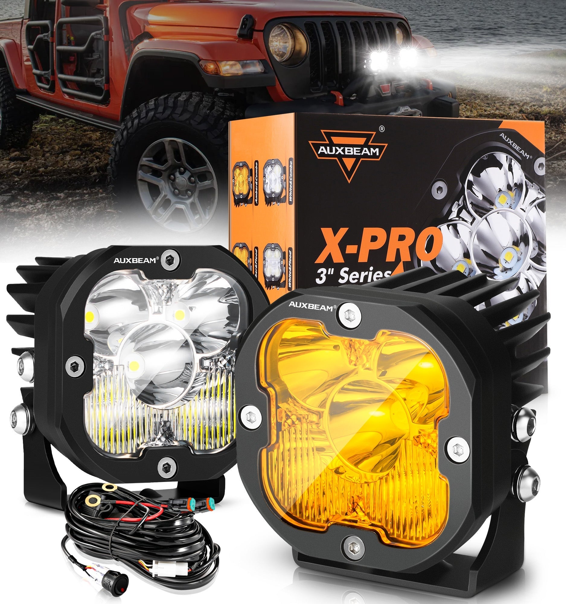 Auxbeam 3 inch LED Pods Lights, Off Road Light with White&Amber Cover Amber&White Combo / 2pcs Pod Light / Without Covers Auxbeam 3 inch LED Pods Lights, Off Road Light with White&Amber Cover Amber&White Combo / 2pcs Pod Light / Without Covers