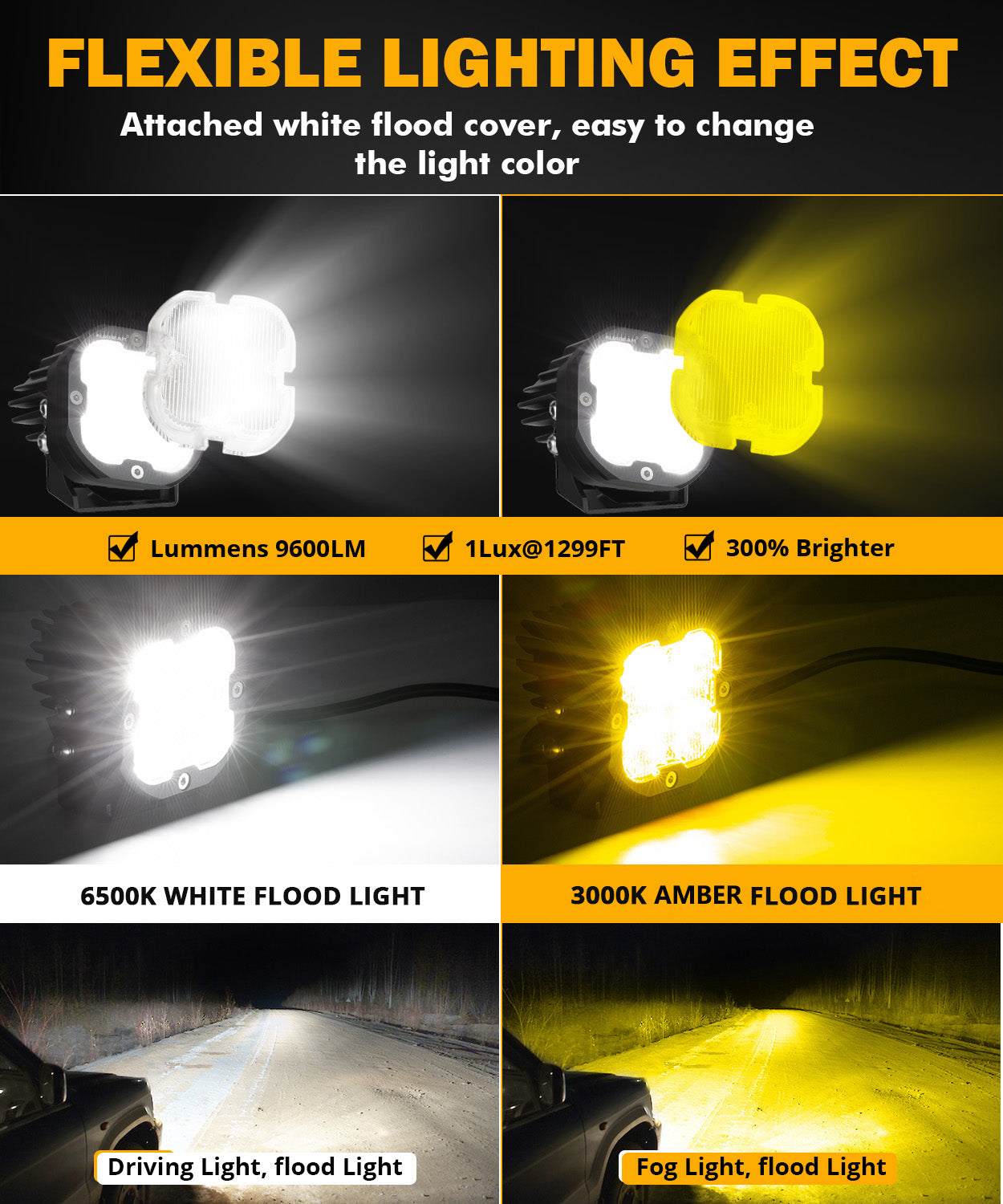 80W Flood Beam LED Lights for Offroad – JC Customs