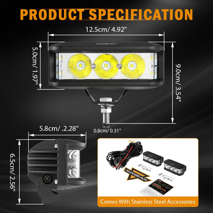 R5 Series | 5 Inch 68W White Square Side Shooter Spot Beam LED Pod Lights LED Light Bar