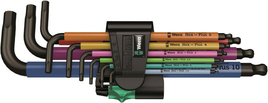 Wera 950/9 Metric 9-Piece Hex-Plus L-Key Set – Multicolor Professional Hex Keys – 05073593001