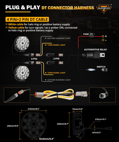 360-Ultra Series 8.5 Inch 220W LED Spot Driving Light Off Road Lights with White DRL&Amber Turn Signal Light