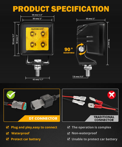 2 Inch 40W 4000LM LED Pod Amber Spot Offroad Light